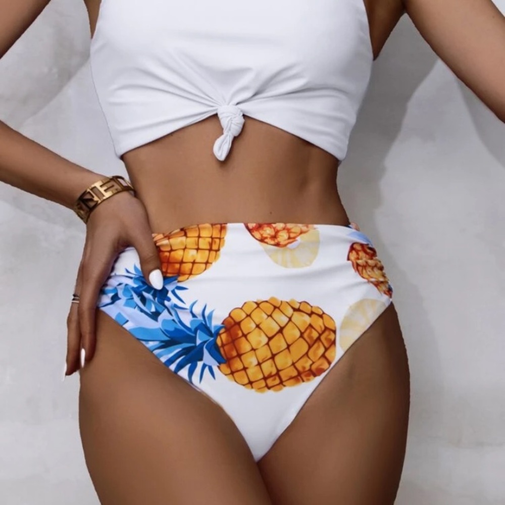 Ruched Pineapple Print Bikini Bottom